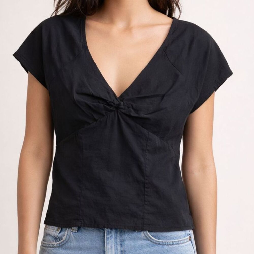 Madewell Black Cotton Twist Front Short Sleeve Top Size 4